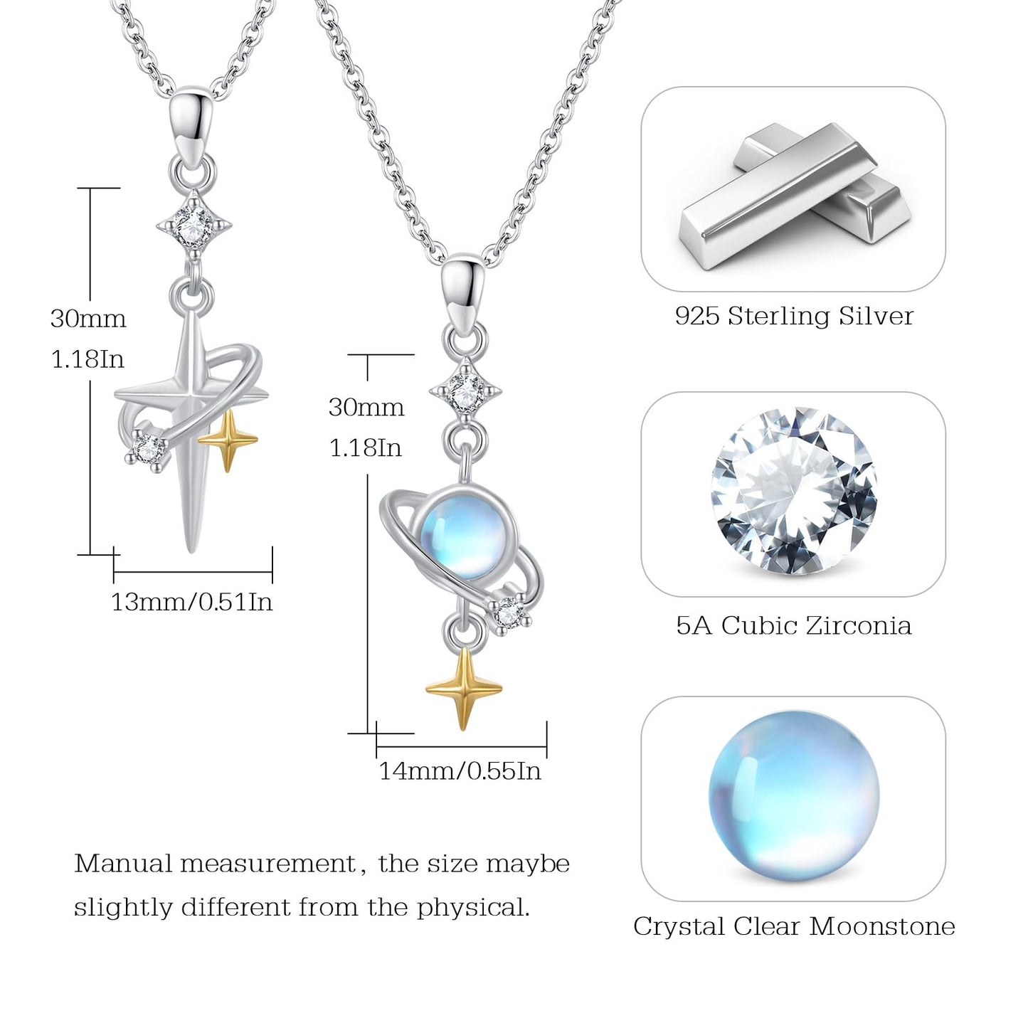 Silikepa Star Necklace for Women 925 Sterling Silver Star Pendant Necklace Friendship Couple Pendant Necklace with Moonstone Jewelry Gift for Women