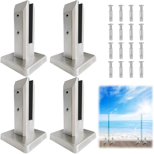 LukLoy 4 Pack NW. 2.6lb Heavy Duty Marine Grade 2205 Stainless Steel Glass Pool Fence Spigot Balustrade Railing Post Clamp for Balcony Garden Deck Handrail Brushed (4 Pack, Each NW 2.6lb) - Level 3