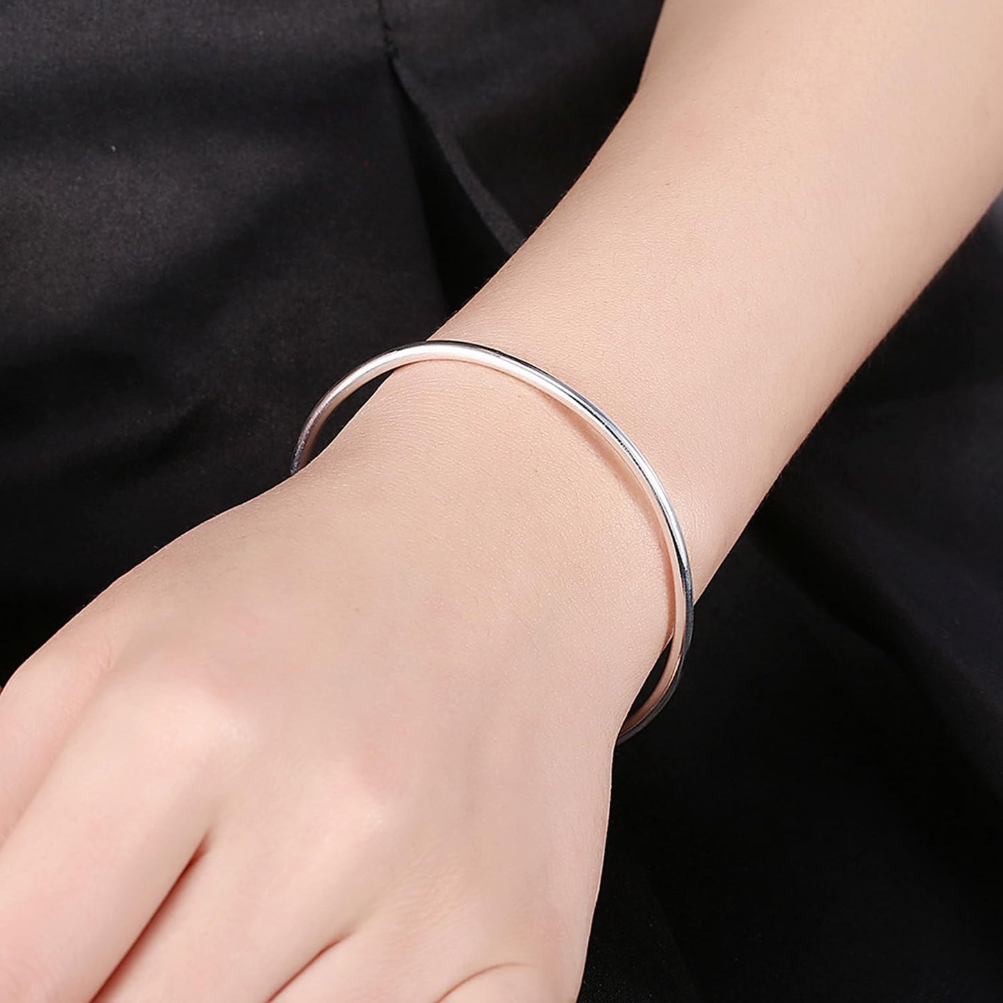 Handmade 925 Sterling Silver Bracelet Minimalist Silver Bangle Bracelet Open Adjustable Simple CZ Cuff Bracelets for Women Teen Girls Fashion Dainty Jewelry Women Gift for birthday Valentine's Day