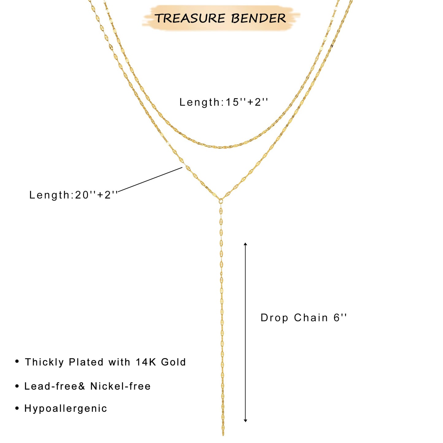 Treasure Bender Lariat Gold Necklace for Women Dainty Long 14k Gold Plated Y-Shaped Body Chain Choker Necklace Layered Trendy Non Tarnish Simple Necklaces Gold Jewelry for Women Set Gift