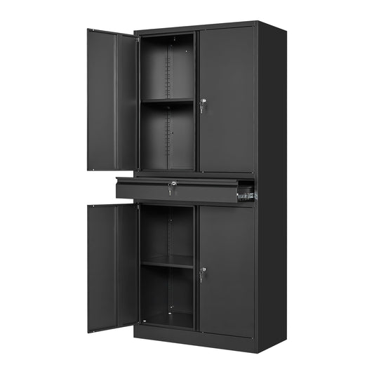 Yizosh Metal Garage Storage Cabinet with Locking Doors and Adjustable Shelves, 71" Tool Storage Cabinet with 1 Drawer for Garage,Warehouse (Black)