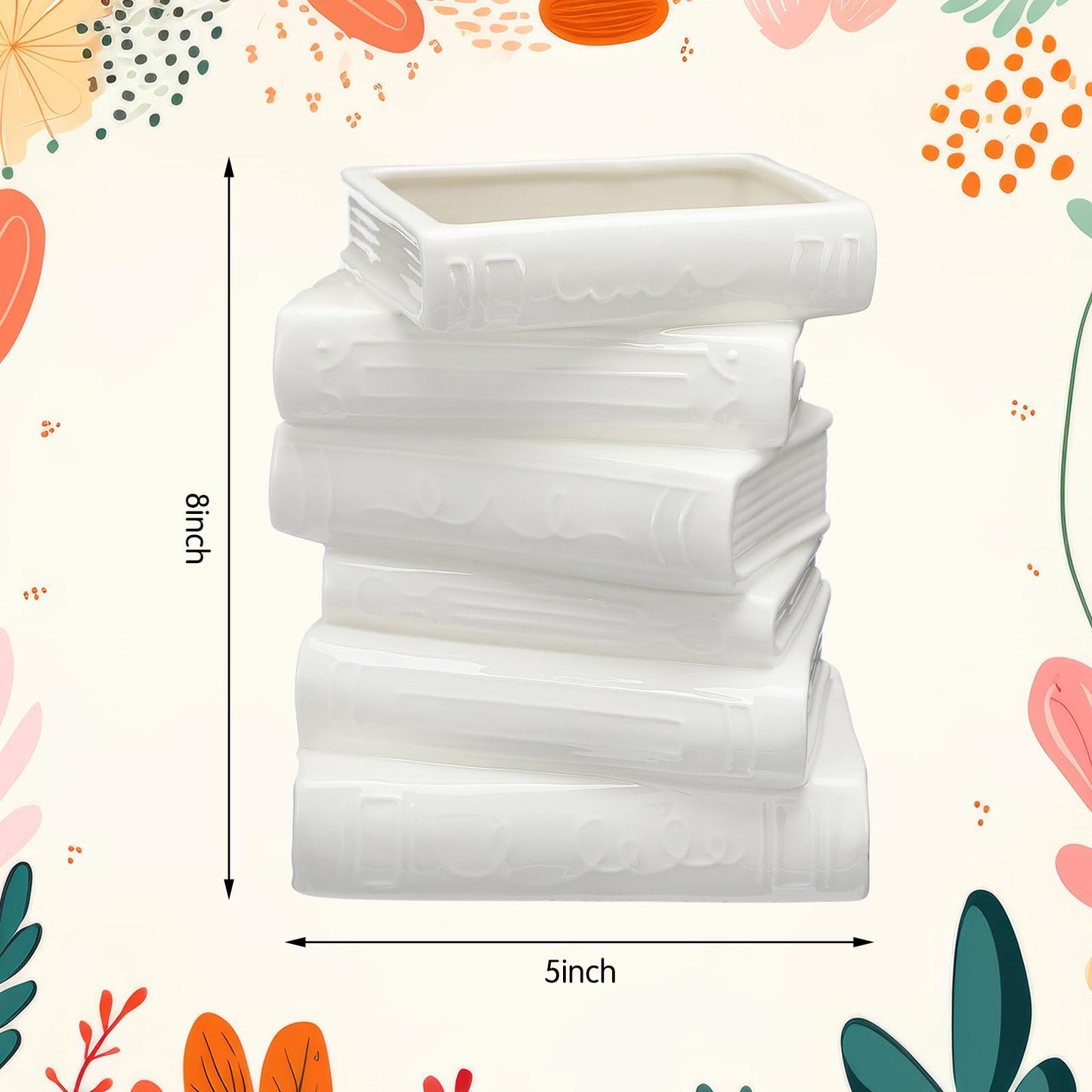 Solsew Ceramic Book Shaped Vase for Flowers 7" x 5.9" x 4.1" Small Ceramic Book-Shaped Vase Cute Bookshelf Decor Flowerpot for Book Lovers Gift Home Office Bookshelf Dining Table Decor(White)