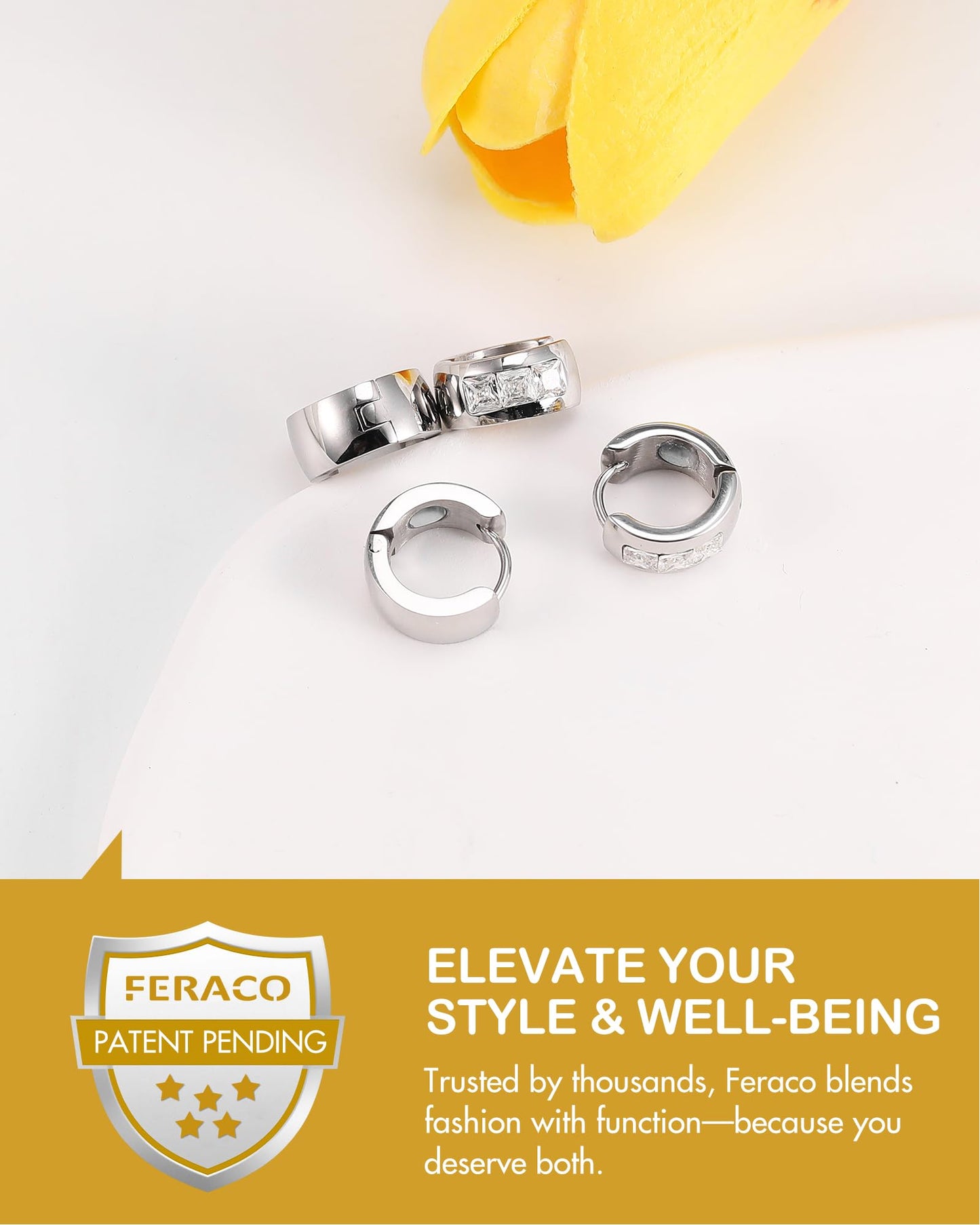 Feraco Magnetic Hoop Earrings for Women with 3500 Gauss Neodymium Magnet, Stainless Steel Magnetic Therapy Jewelry, Ear Acupuncture