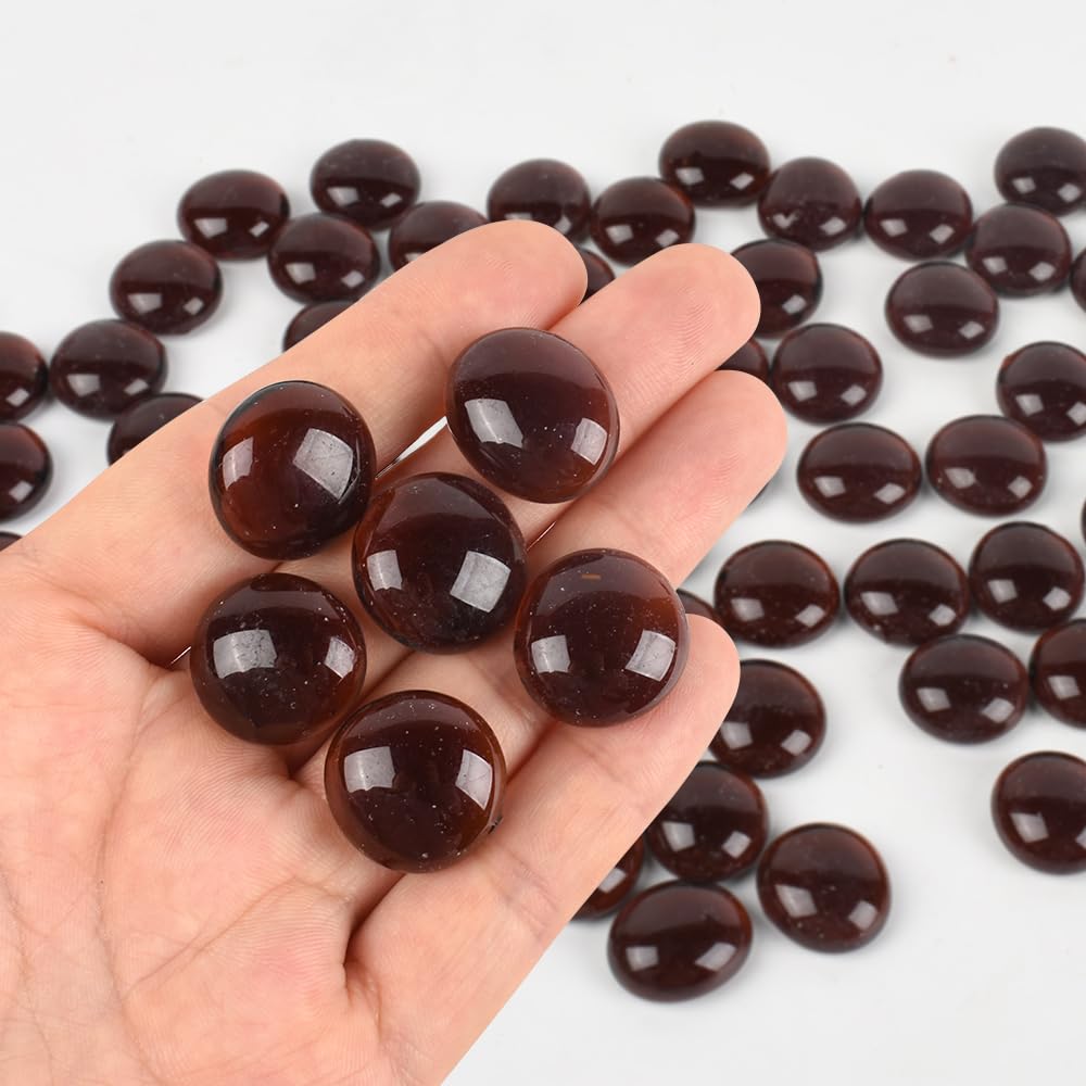HUIANER Flat Glass Marbles 1lb, 100PCS Brown Flat Gems Glass Beads for Vase Filler Garden Aquarium Fish Tank Pebbles Table Floral Decoration