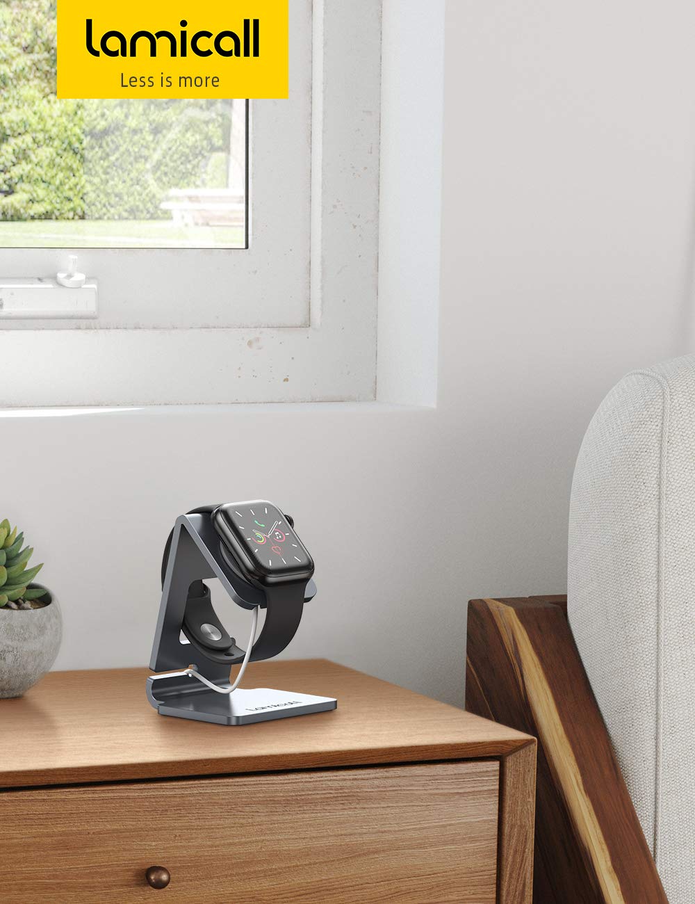 Lamicall Stand Suit for Apple Watch, Charging Stand : Desk Watch Stand Holder Charging Dock Station, Gift Compatible with Apple Watch Series SE 11/10/9/8/7/6/5/4/3/2/1, 44mm/42mm/40mm/38mm - Gary