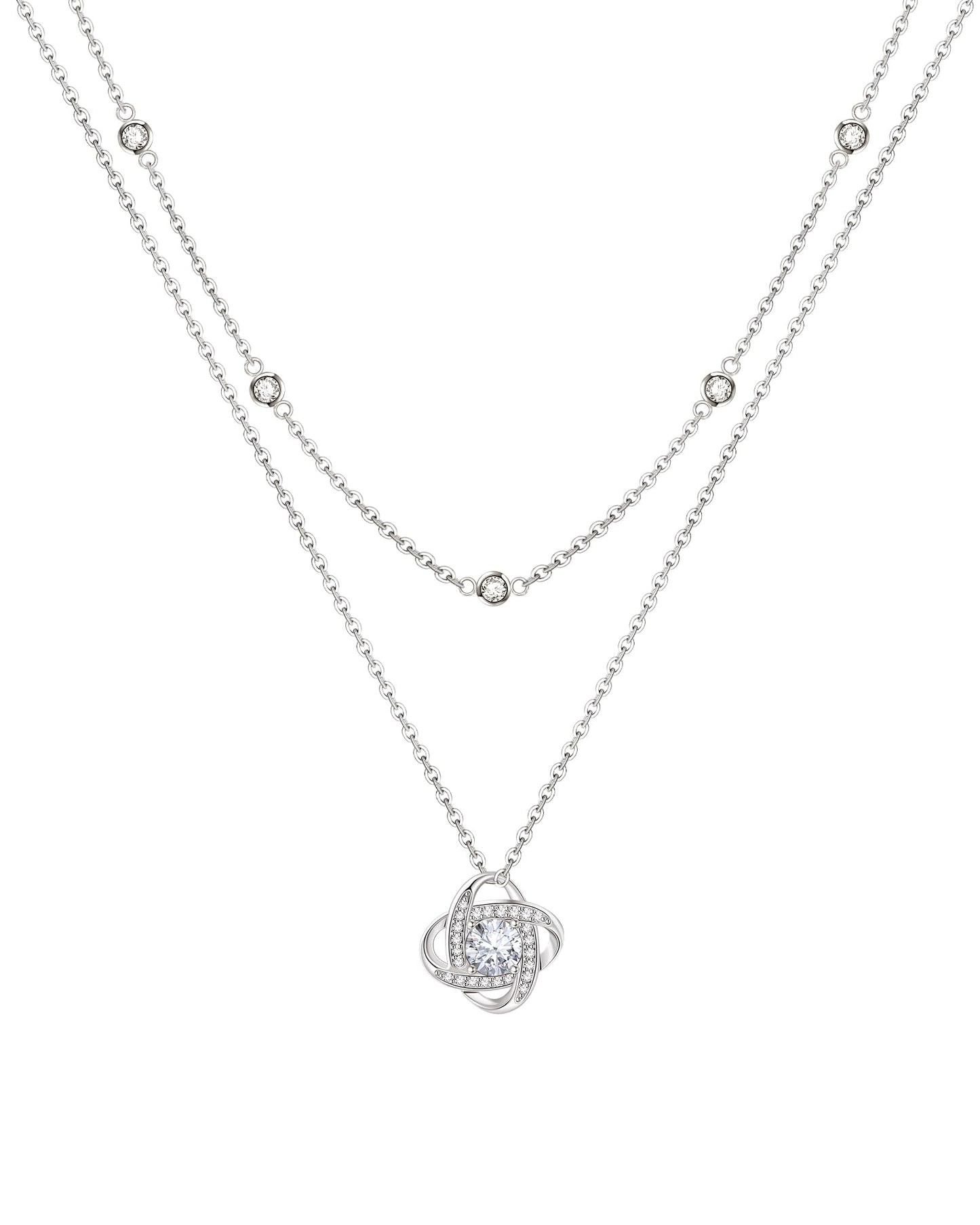 ACECHA Diamond Necklaces for Women-Dainty 18K Gold Silver Plated Choker CZ Layered Pendant with Pearl Diamond Zircon Cross Trendy Minimalist Necklace Jewelry Gifts For Women (silver-double clover)