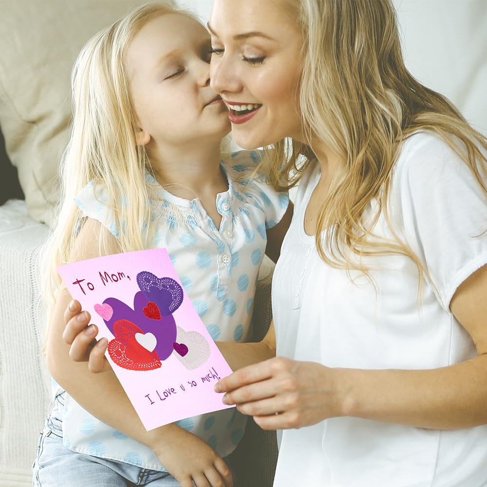 ArtCreativity 126+ Pcs Valentine's Day Heart Doilies Card Crafts for Kids - Valentine Day Crafts for Classroom Parties - Valentines Craft Supplies Kits with Heart Doilies and Glitter Foam Stickers