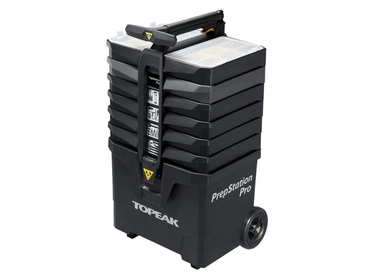 Topeak PrepStation Pro Bike Tool Station – Professional Rolling Workshop with 55 Tools (85 Functions), 7 Compartments, Extendable Base, Lift Handle & 5” Wheels for Mobile Bike Maintenance
