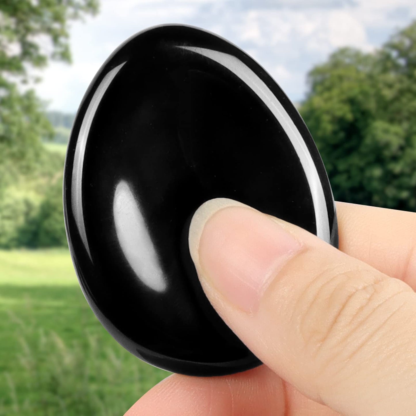 Artistone 1.5" Black Obsidian Crystal Thumb Worry Stone for Anxiety Chakra Crystals Palm Pocket Stone Healing Crystal for Stress, Meditation Reiki, Calming Stone Gifts