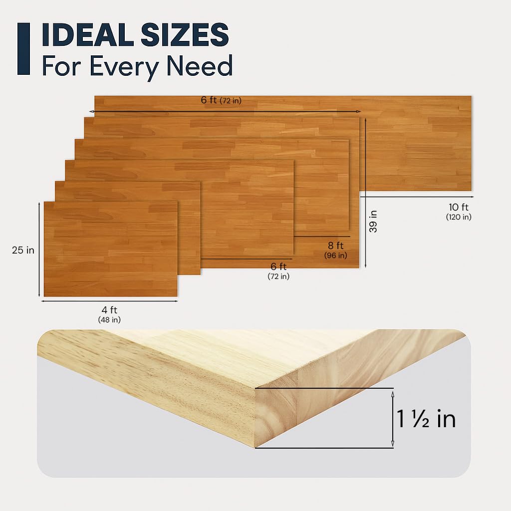 bingltd- 4 ft x 25 in x 1.5 in Unfinished Hevea Solid Wood Butcher Block Countertop With Square Edge
