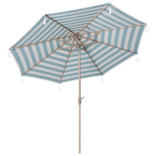 Tempera 10 ft Auto-Tilt Patio Umbrella with Fringe, Outdoor Tassel Umbrella with Wood Color Aluminum Pole & 8 Steel Ribs, Best Vintage luxurious Table umbrellas for Deck, Garden, Lawn & Pool