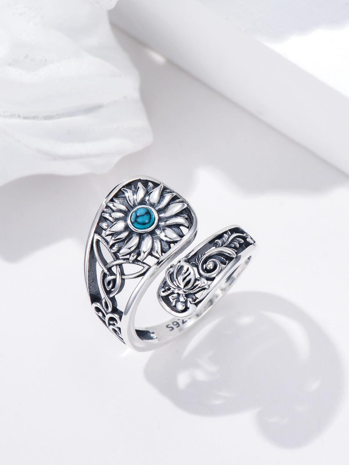 Midari Sterling Silver Sunflower Turquoise Adjustable Ring - You Are My Sunshine - Women's Sunflower Jewelry - Perfect for Christmas or Birthday Gifts