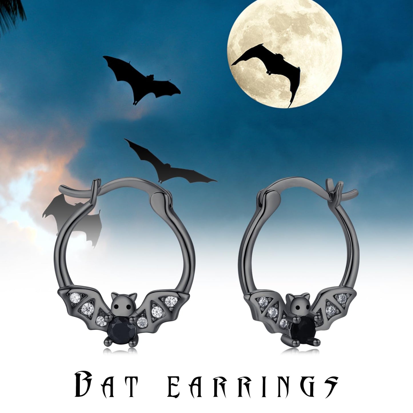 Black Bat Earrings 925 Sterling Silver Hypoallergenic Small Animal Huggie Hoop Earrings for Sensitive Ears Gothic Bat Jewelry Halloween Gifts for Women Daughter