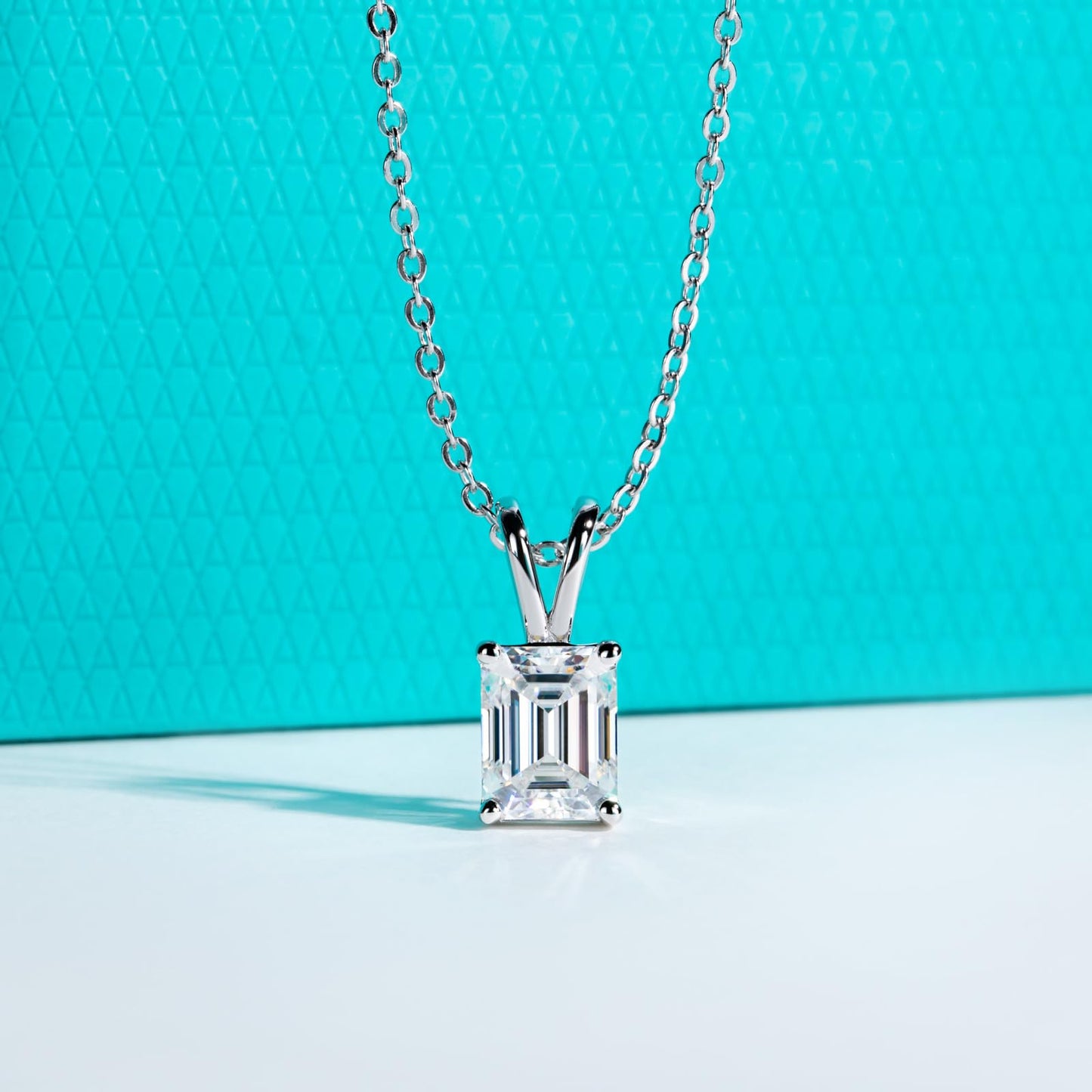 AnuClub Emerald Cut Moissanite Pendant Necklace 2CT D Color VVS1 925 Sterling Silver Everyday Wear Necklace for Women Wife Her with Certificate, 40+2+3cm Adjustable Chain