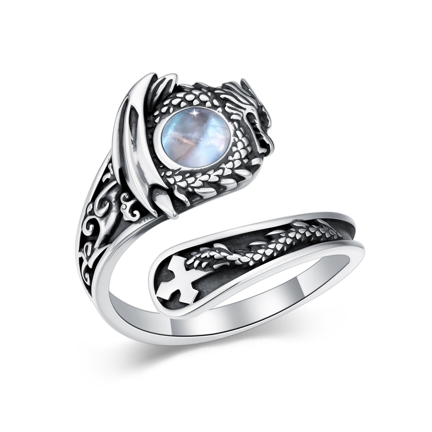 Midari Moonstone Dragon Spoon Rings for Women 925 Sterling Silver Adjustable Dragon Moonstone Rings Abalone Open Spoon Thumb Rings Dragon Jewelry for Women Men Birthday Christmas Gifts