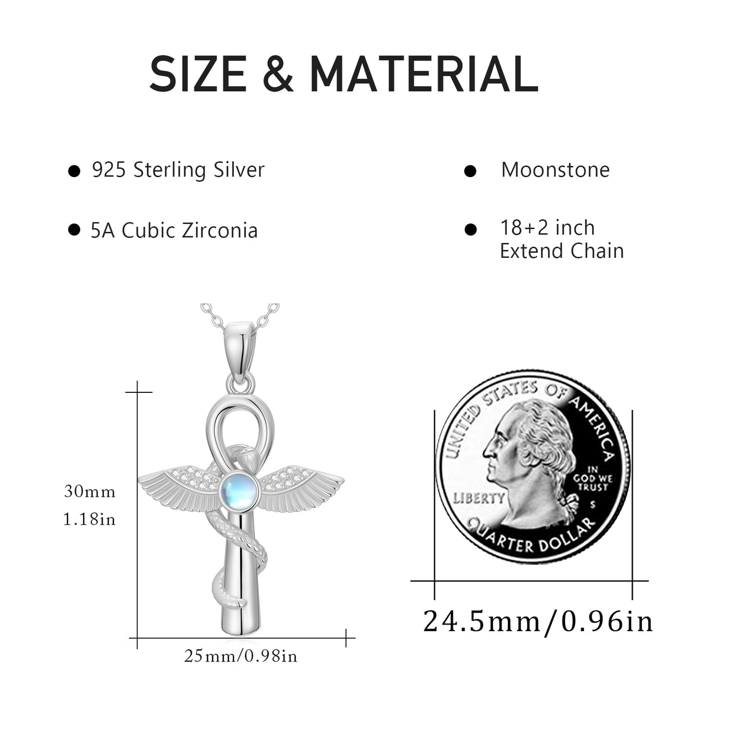 YEESIA Cross Necklace for Men and Women, 925 Sterling Silver Anka Cross Pendant Necklace with Moonstone, Egyptian Protective Jewelry Gift for Men and Women
