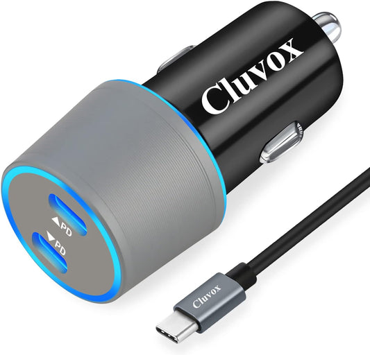 Dual USB C Car Charger, 40W Fast Charging for Samsung Galaxy A55 5G/A54/A53/A50/A35/A33/A25/A23/A15/A14/A13/A71/A03S/S25/S24/S23/S22 fe Rapid Cigarette USB Automobile Charger with 3FT Type C Cord