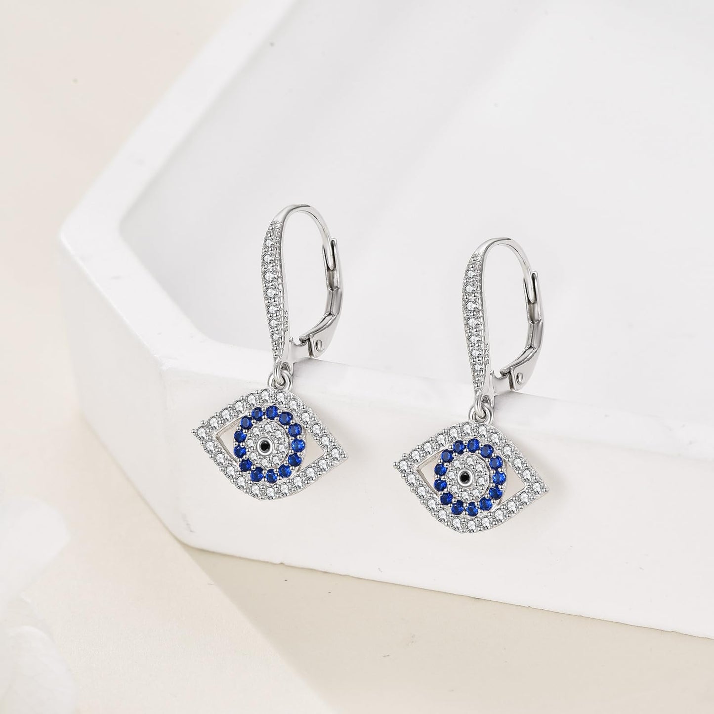 YFN Evil Eye Earrings for Women Sterling Silver Blue Evil Eye Leverback Earrings Huggie Hoop Earrings Dangle Earrings Minimalis Jewelry Gifts