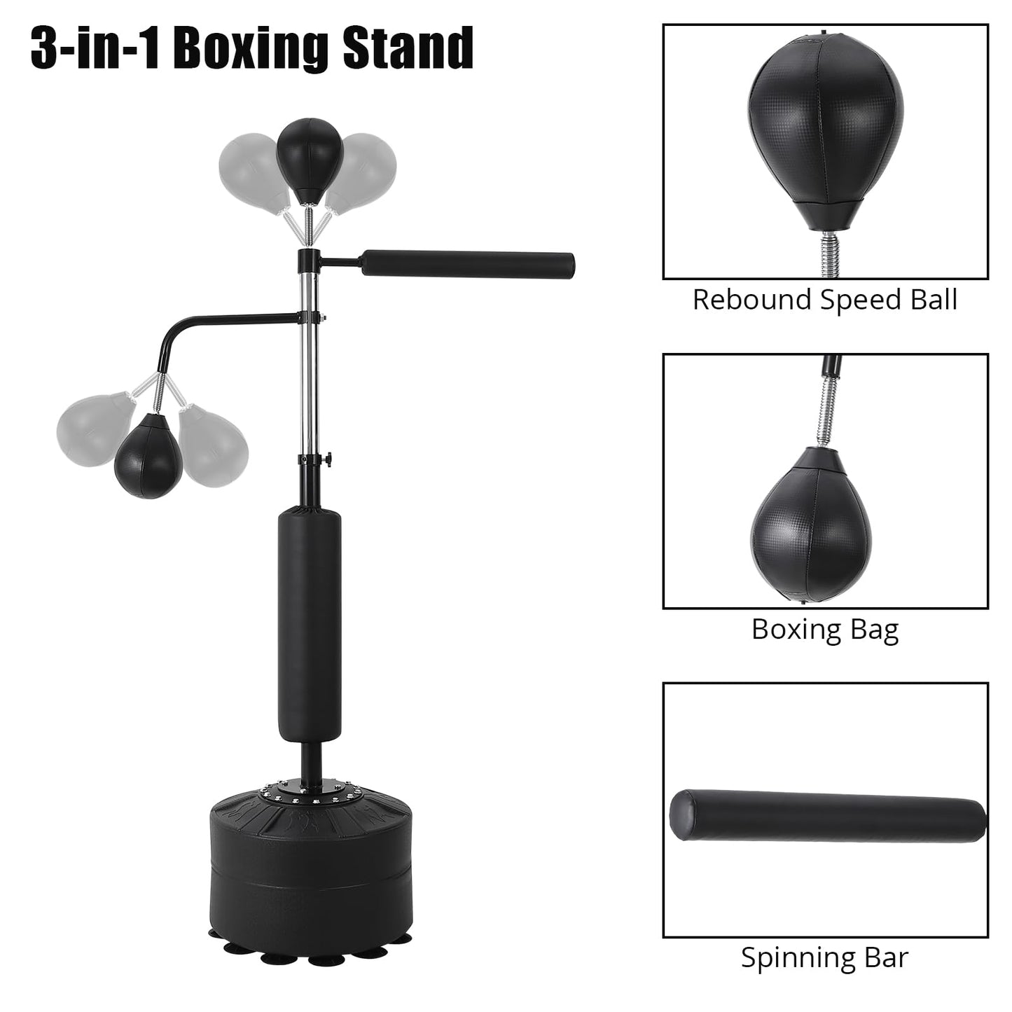 Boxing Speed Trainer, Punching Bag with Stand, Reflex Boxing Bag with Adjustable Height, Free Standing Strike Bag Set with Gloves for Teens & Adults, Workout Speed Bag for Home Gym Training