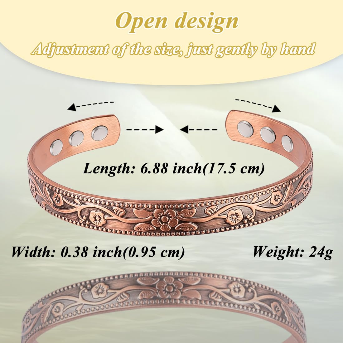 Vicmag Copper Magnetic Bracelet for Women and Men Ultra Strength Magnets 99.9% Pure Copper Strong Magnets Jewelry Gift Adjustable Length