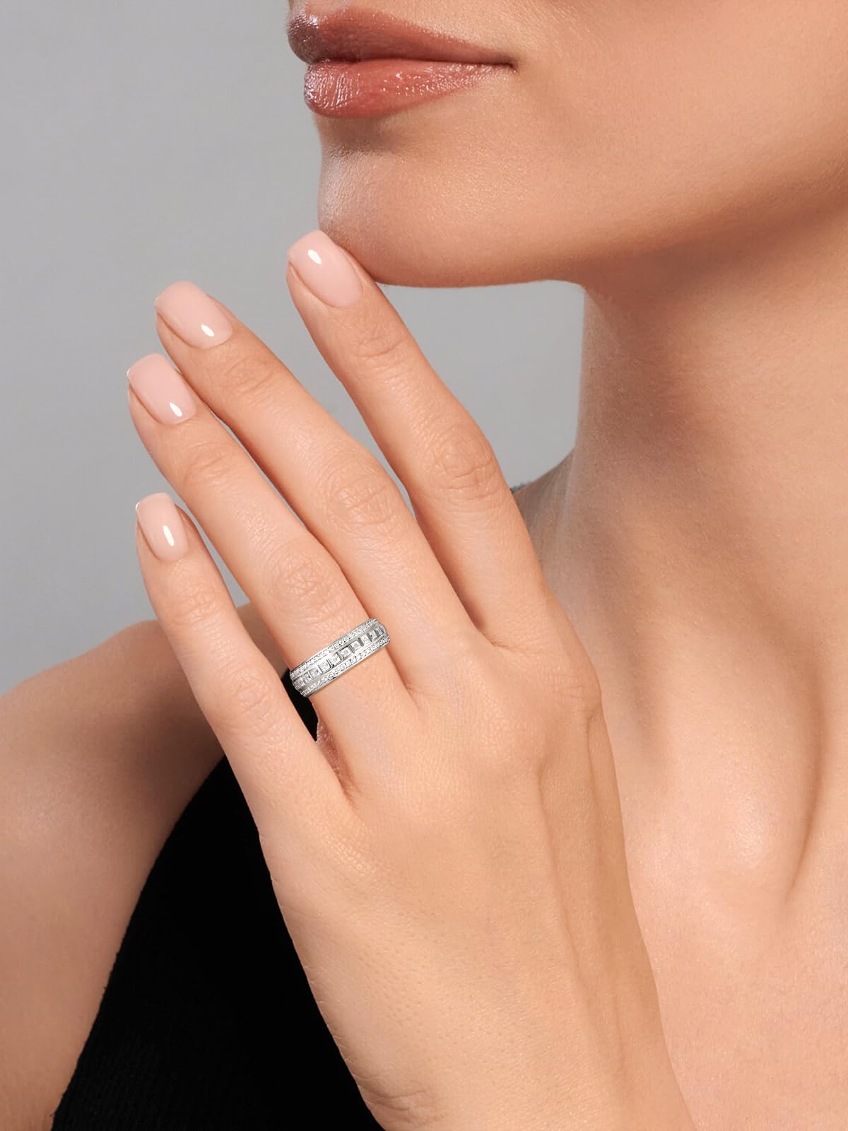 Frbod Women's Moissanite Rings Sparkling Bezel Set Diamond Ring Sterling Silver Row Engagement Band Size 6