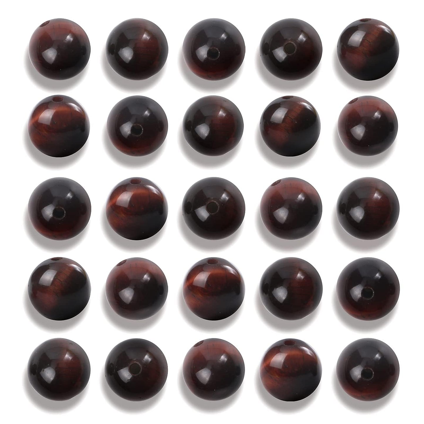 NITOPUPU 100Pcs 10mm Natural Smooth Red Tiger Eye Gemstone Beads Round Loose Stone Beads for Jewerly Making with Crystal Stretch Cord