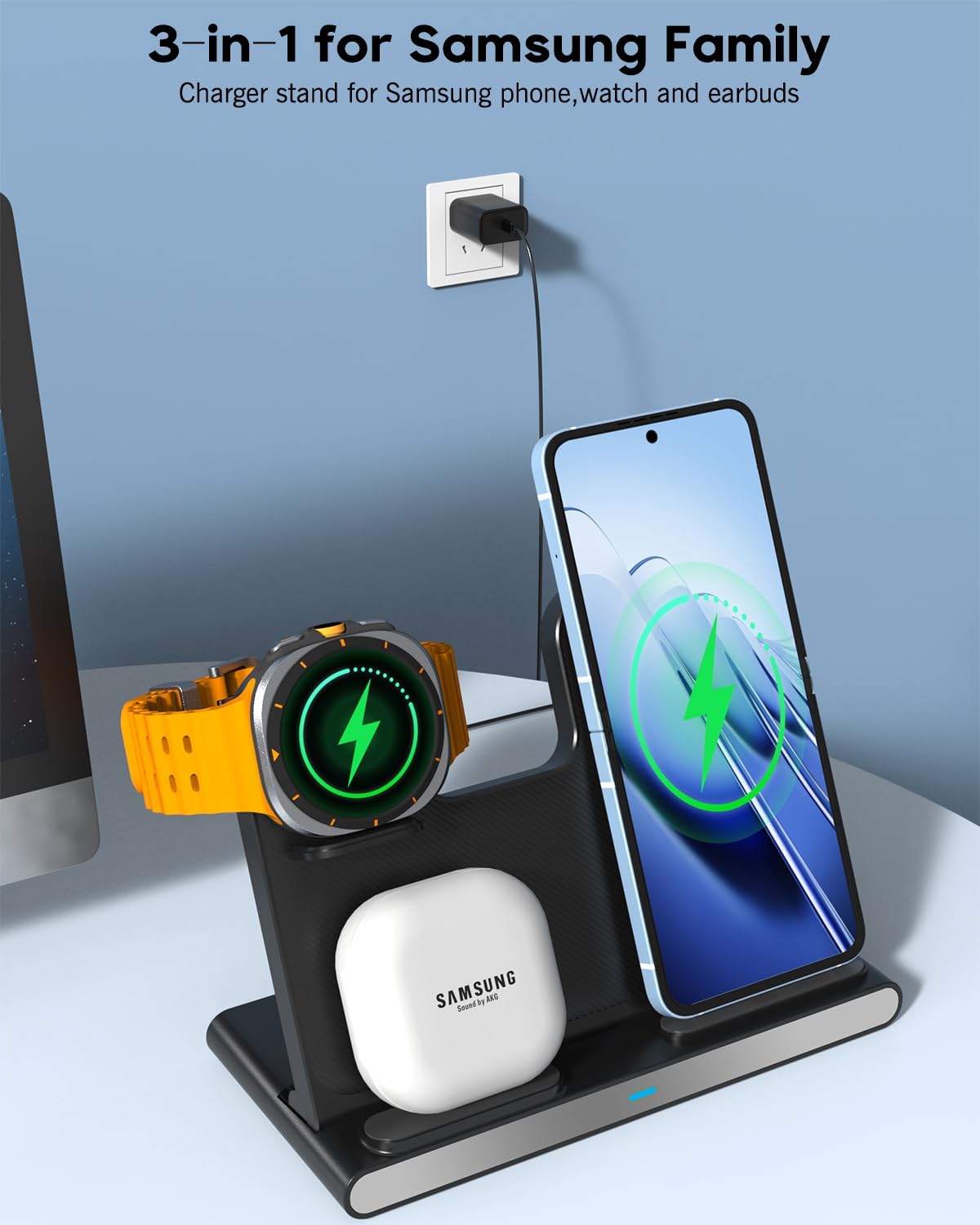 Wireless Charger for Samsung, 3 in 1 Samsung Wireless Charging Station with 20W PD Charger Adapter & 6FT Cable for Galaxy S26/S25/S24/S23 Ultra,Z Fold/Flip,Galaxy Watch 8/7/6/5/5Pro/Buds 3/2/Pro/Live