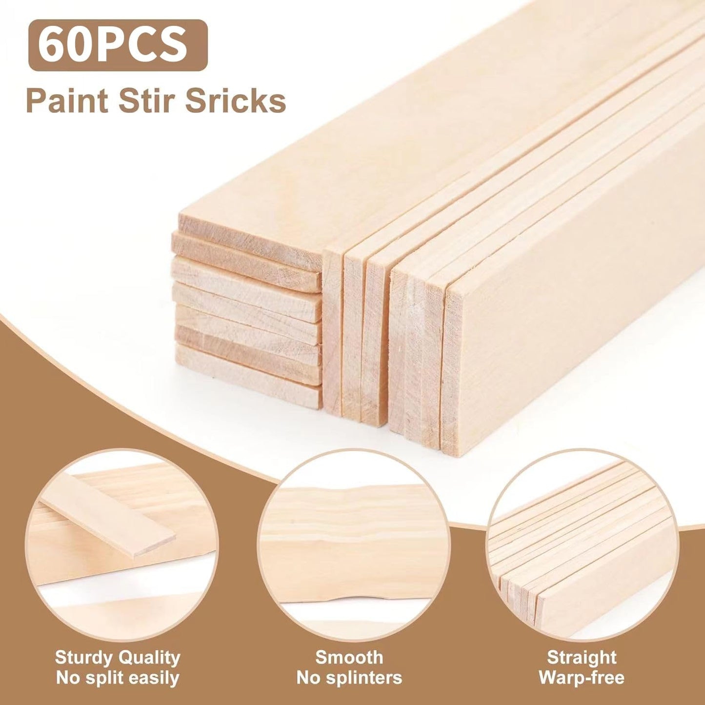 60 Pieces Paint Stir Sticks, 12 Inch Long Wooden Paint Stirrers for Mixing Paint, Paint Sticks for Library Markers or Garden Plant Labels, Mixing Sticks for DIY Craft Sticks