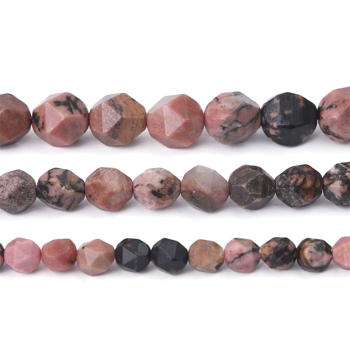 BEADIA Faceted Natural Rhodochrosite Stone Round Beads 6mm 36cm/Strand for Jewelry Making