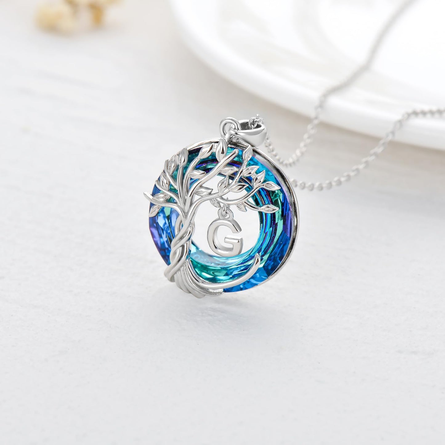 TOUPOP Tree of Life Initial Necklace Gifts for Women Sterling Silver Initial G Letter Jewelry Irish Crystal Pendant Birthday Gifts for Women Her Mom Wife Daughter