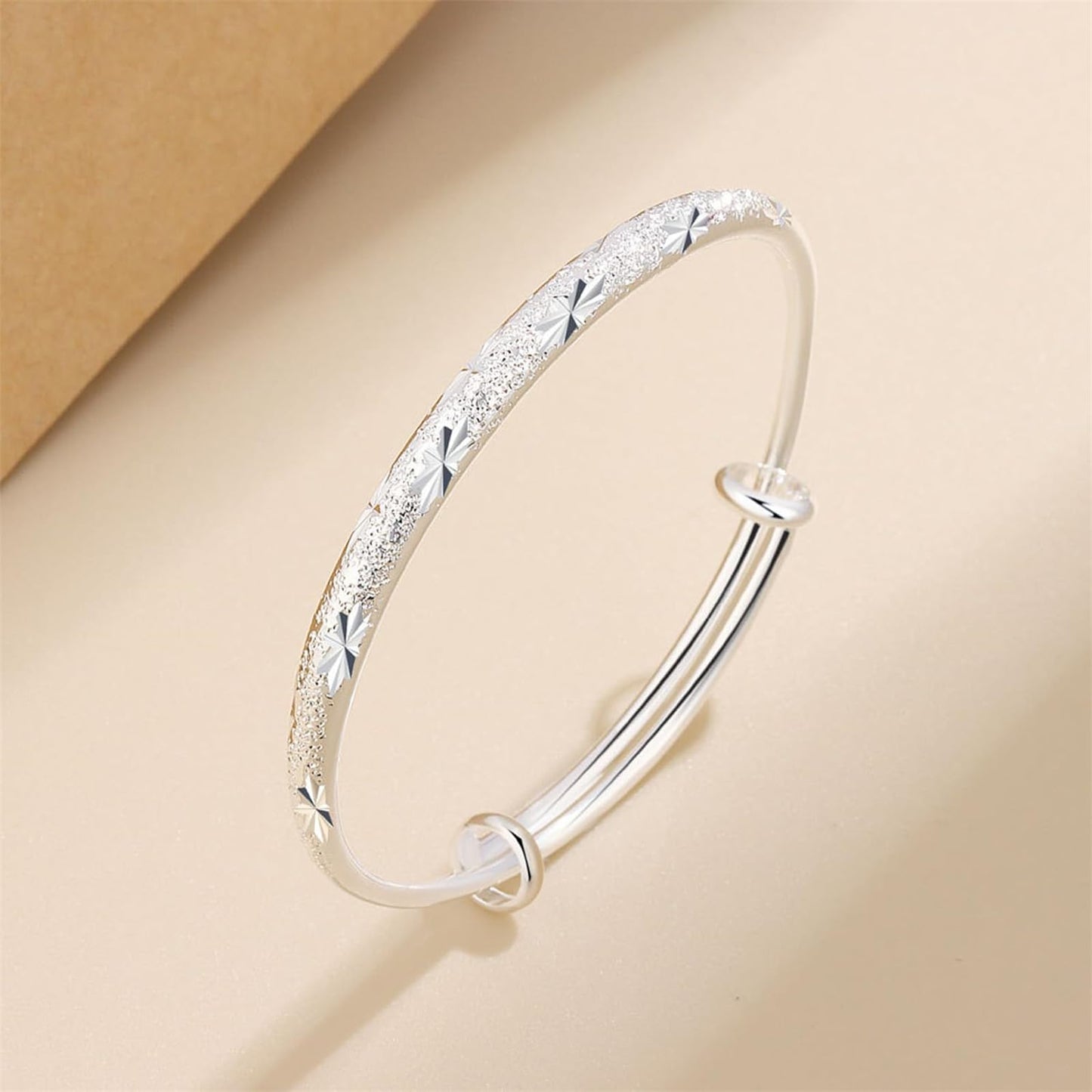 LJCFSDL Bangle Bracelet for Women, 925 Sterling Silver Cuff Bracelet Women's Fashion Simple Adjustable Elegant Jewelry for Mom Valentine Wife Mother Day Gift