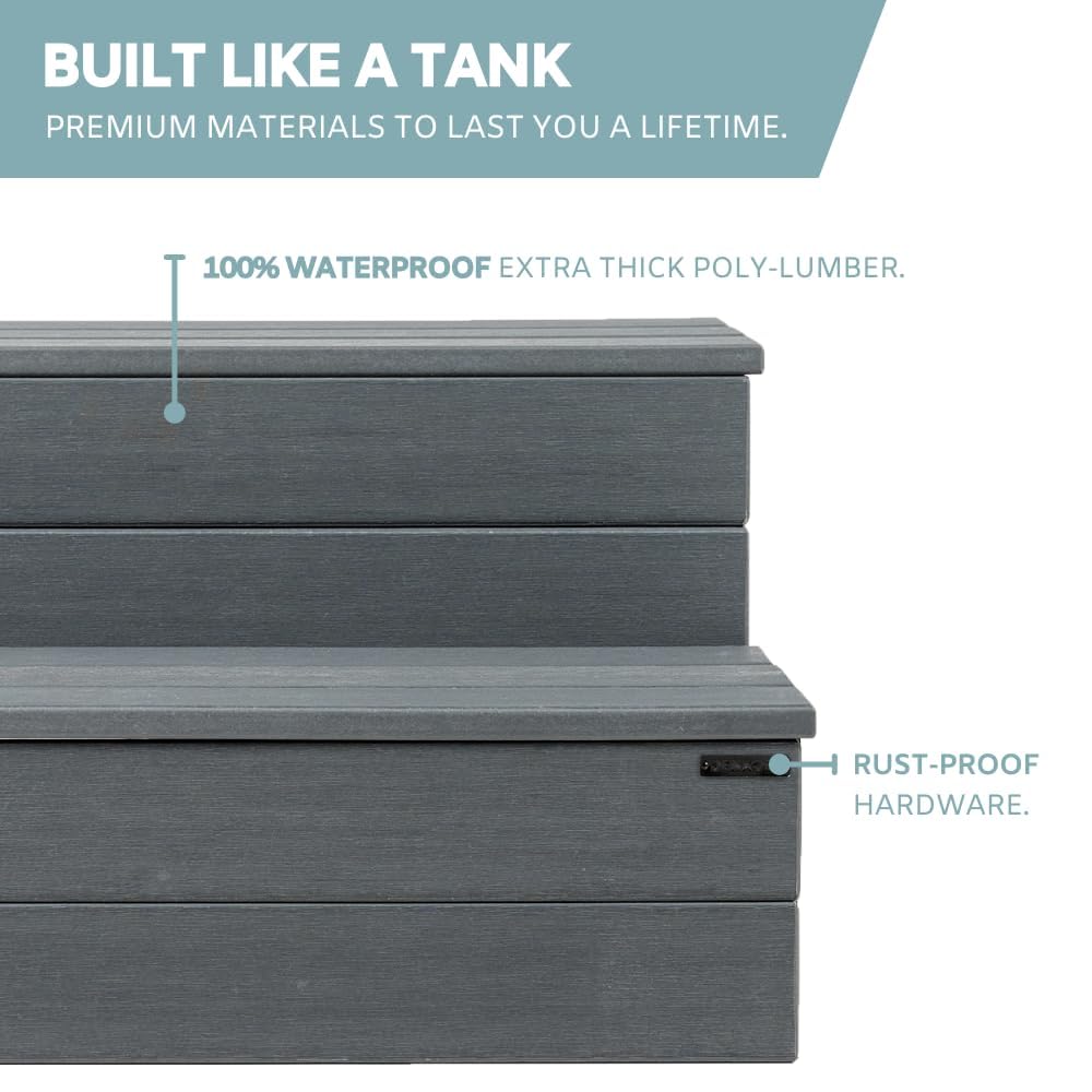 DENKOE Hot Tub Steps with Storage - Waterproof, Non-Slip & No Maintenance - Multi Angle Access - Ideal for Spa Steps, Hot Tub Stairs - Gray Spa Step for Outdoor