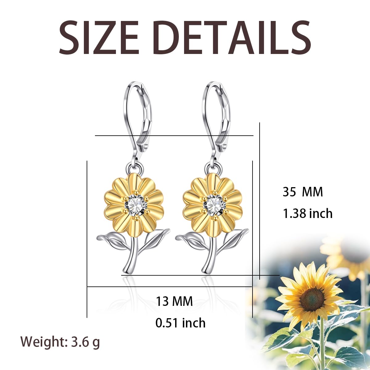 HELORET Sunflower Earrings Leverback Earrings Flower Dangle Earrings Sunflower Jewelry for Women Birthday Gifts