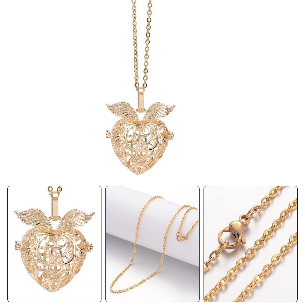 SUNNYCLUE 1 Box 5Pcs Aromatherapy Necklaces Diffuser Necklace with 20Pcs Pom Pom Ball Tree of Life Angel Essential Oil Diffuser Jewelry 304 Stainless Steel Hollow Bead Cage Pendants for Women Gifts