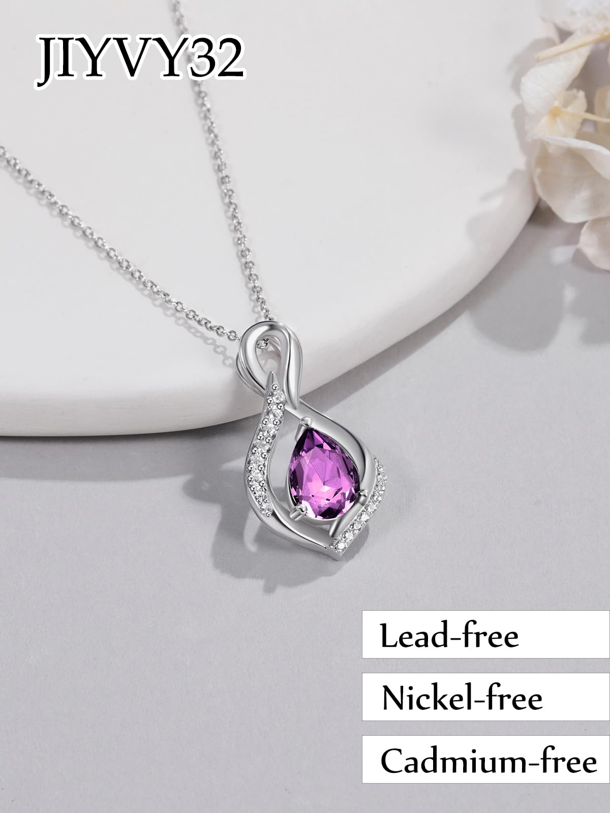 JIYVY32 Amethyst Infinity Necklace for Women February Birthstone Necklaces White Gold Plating Anniversary Birthday Gifts for Wife Her Mom Girlfriend Birthstone Jewelry Gifts for Women