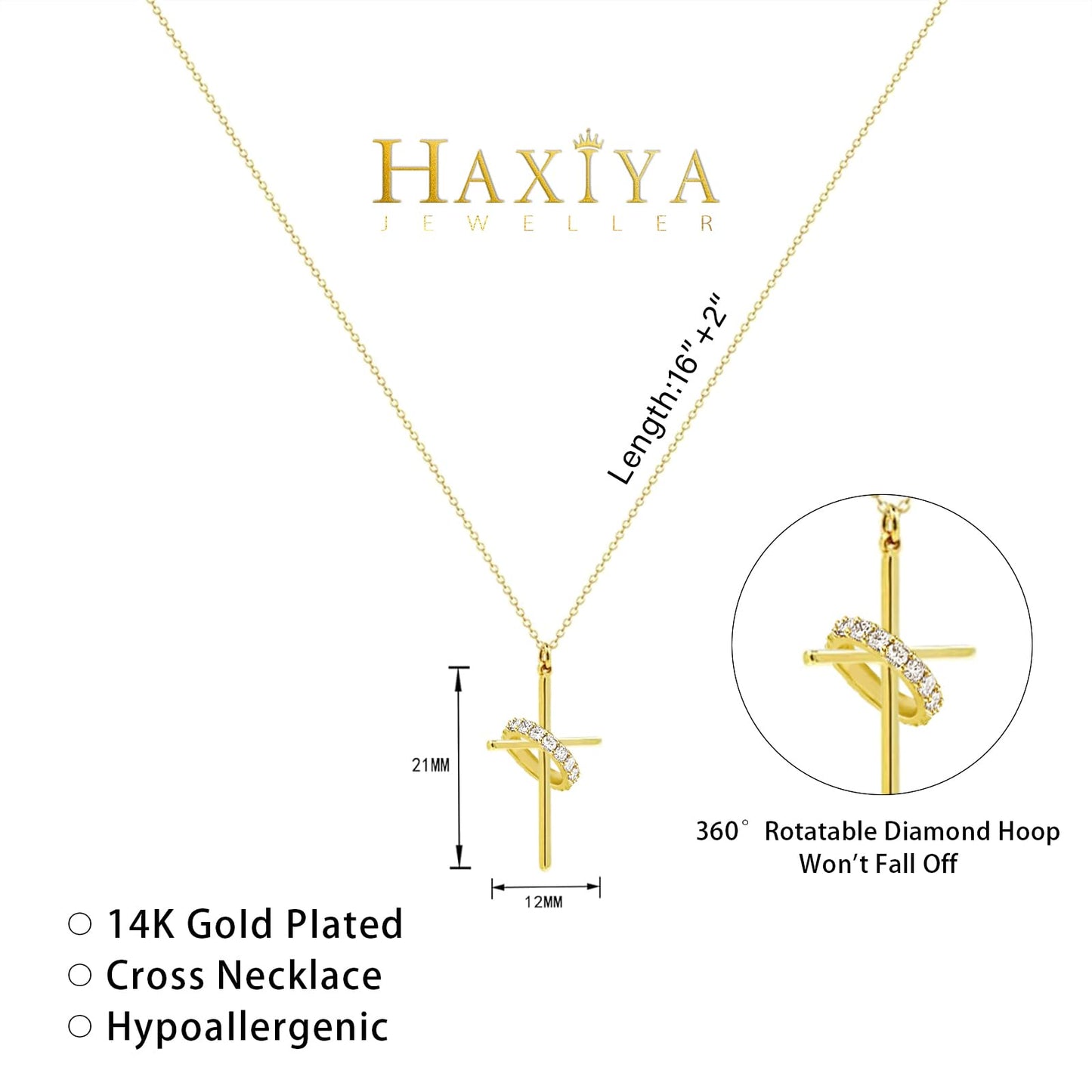 HAXIYA Gold Cross Necklace for Women 14K Gold Plated Cross Pendant Necklaces Simple Diamond Hoop Faith Cross Jewelry First Communion Necklace