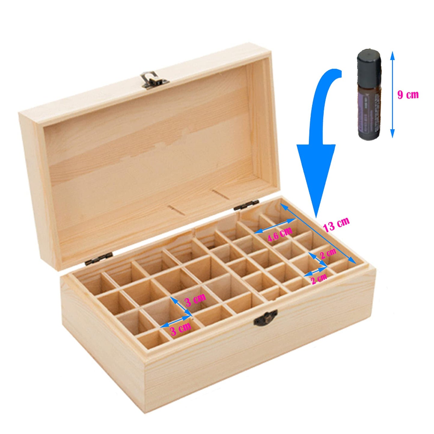 RoseFlower Wooden Portable Essential Oil Storage Box Home Fragrance Carrier Case, Holds 36 Bottles for 10, 15, 20, 50ml - Aromatherapy Organizer Nail Polish Fragrance Container - Keep Your Oils Safe