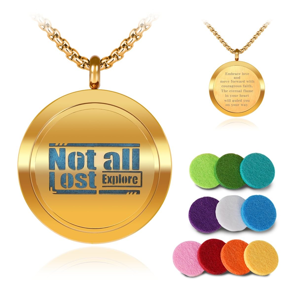 GV77ZF Aromatherapy Diffuser Necklace-alphabet Essential Oil Necklace,Aromatherapy Diffuser Pendant For Men and Women,Portable,Suitable for Yoga,Meditation,Travel,Stress Relief Gift(Gold 30mm)