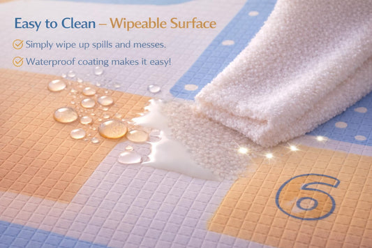 DAN&GO Extra Large Baby Play Mat, Foldable, Double-Sided, Beige, Non-Toxic XPE Material, Portable Activity Floor Mat for Babies 0-12 Months & Kids, Educational Design (Ocean, 71 * 79 * 0.4)