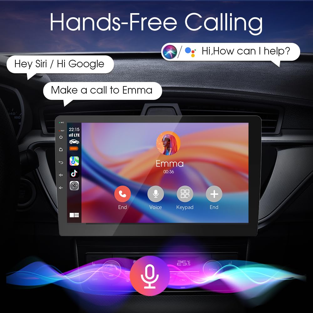 Haudio 9 inch Wireless Double Din Car Stereo,with Apple CarPlay and Android Auto Radio Screen,with Mirror Link, Bluetooth 5.0,1080P Backup Camera, AUX,FM/AM Transmitter|Double Din carplay Screen