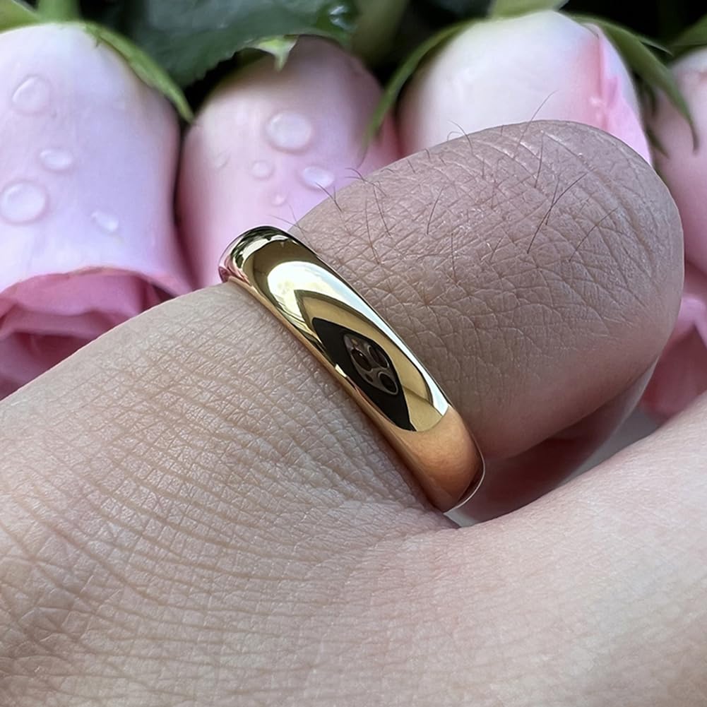 TUTISS 4mm Gold Tungsten Rings for Women Men Engagement Wedding Bands Domed Polished Comfort Fit Size 11