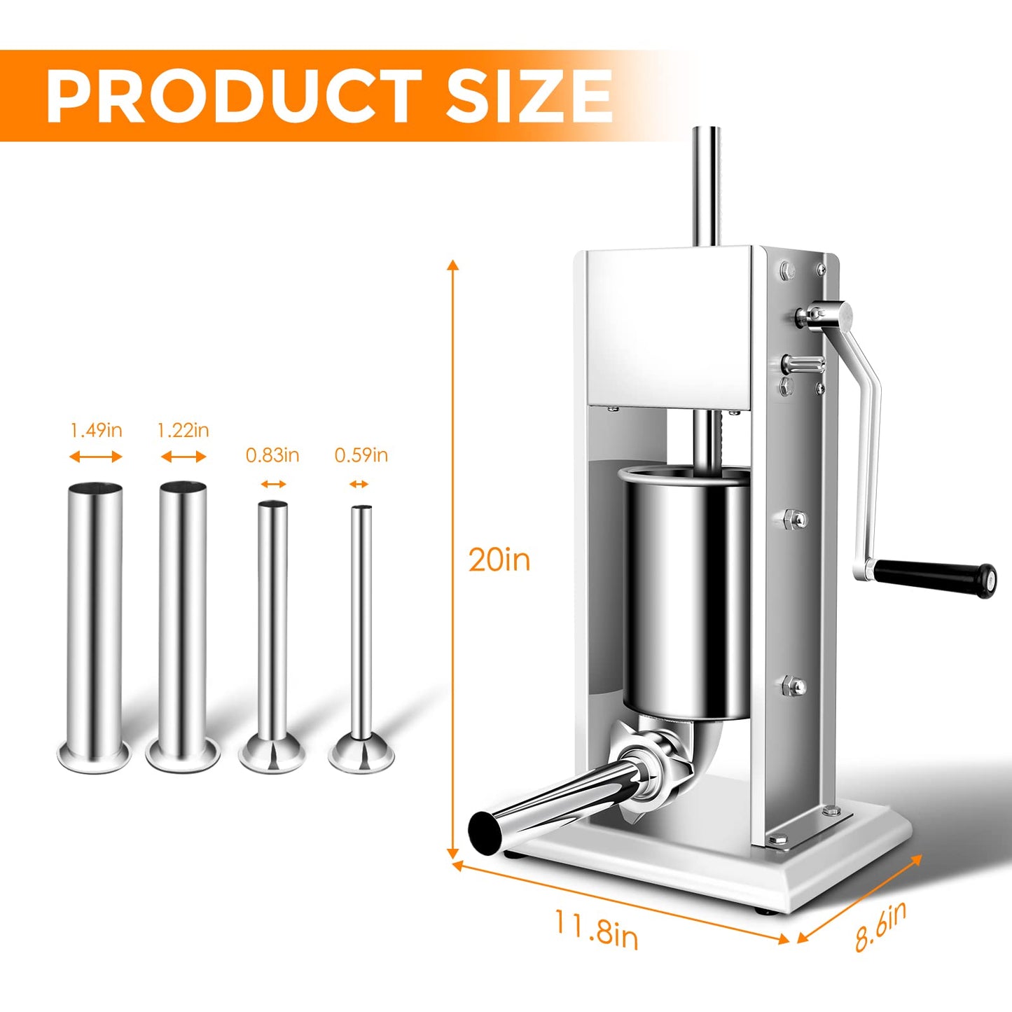 YBSVO 7-Lb Vertical Sausage Stuffer, Stainless Steel Manual Meat Filler with 2-Speed Gear & Air Release Valve, 3L Sausage Maker with 4 Stuffing Tubes for Home & Commercial Use