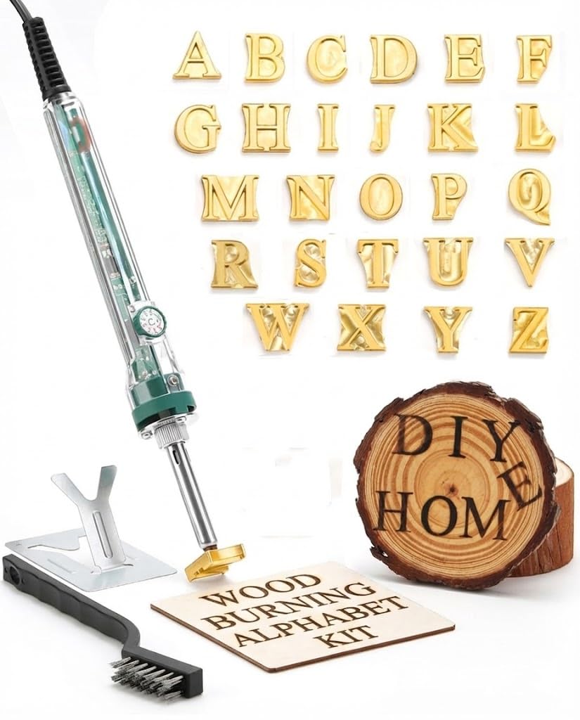 Arokimi 5/8" Wood Burning Letter Kit, 26 Pcs Alphabet Branding Iron for Wood Leather Hats BBQ Bread, with an 80W Electric Branding Iron
