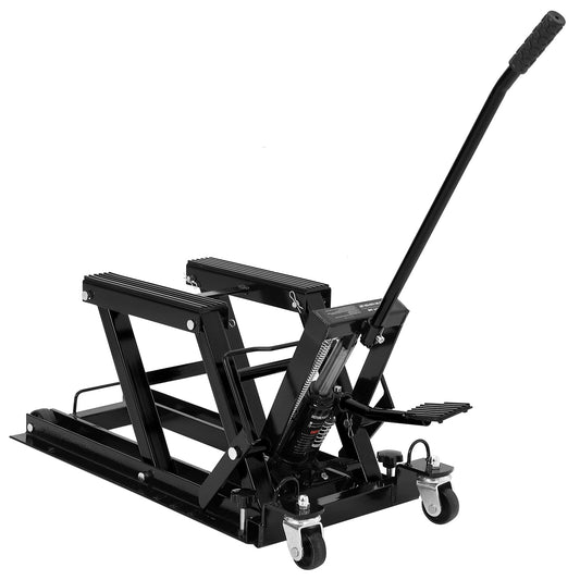 Hydraulic Motorcycle Lift Jack 1500LBS Capacity Heavy Duty ATV Scissor Lift Jack Portable Motorcycle Lift Table with 4 Wheels Hydraulic Foot-Operated Hoist Stand for ATV UTV Powersports,Black