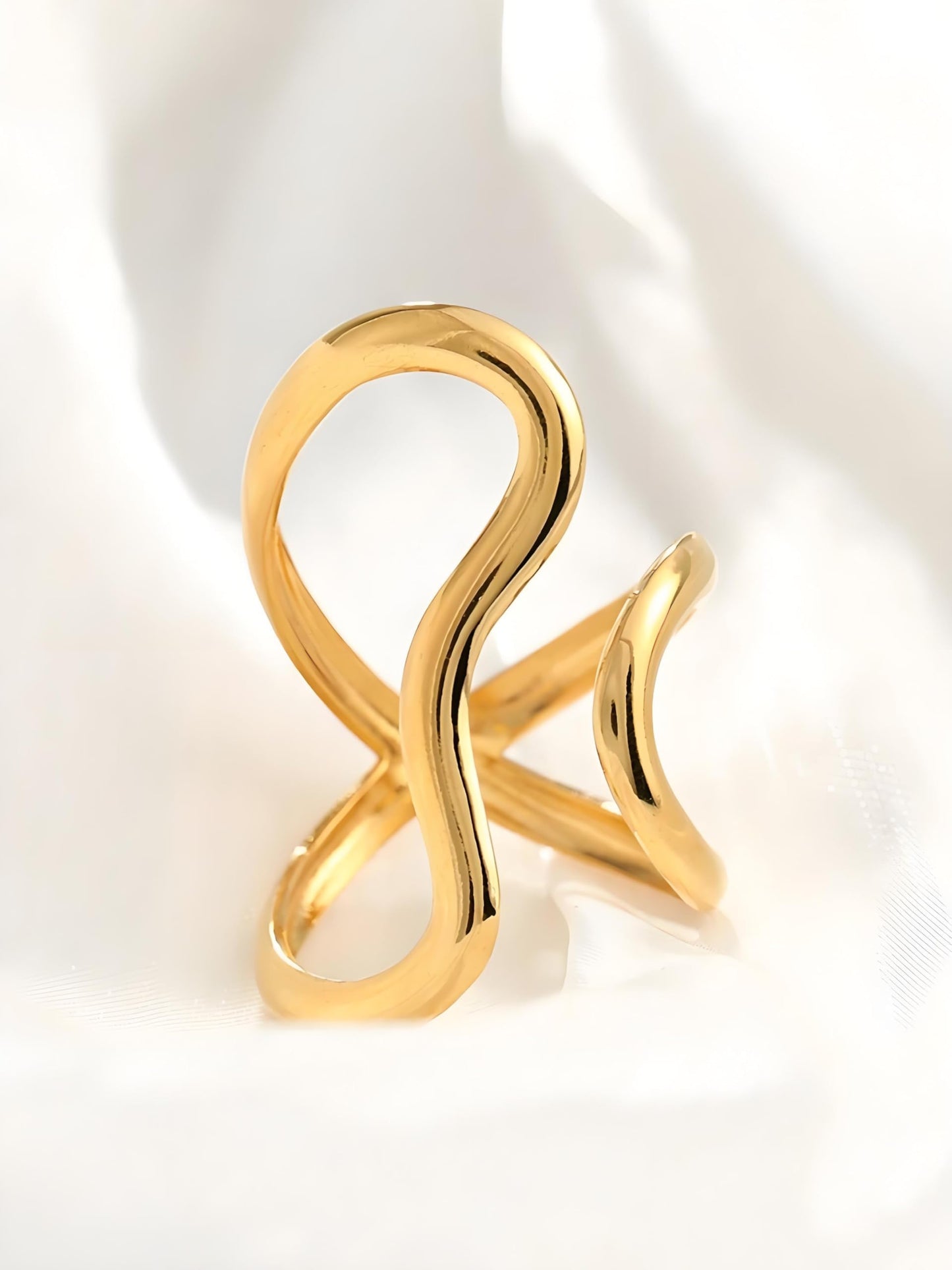 AIETUE Chunky Rings For Women, Gold Silver Thumb Ring Asymmetrical Wavy Curve Ring Adjustable Non Tarnish Dainty Stainless Steel New Year Anniversary Birthday Jewelry Gift (Wavy Gold 2Pcs)