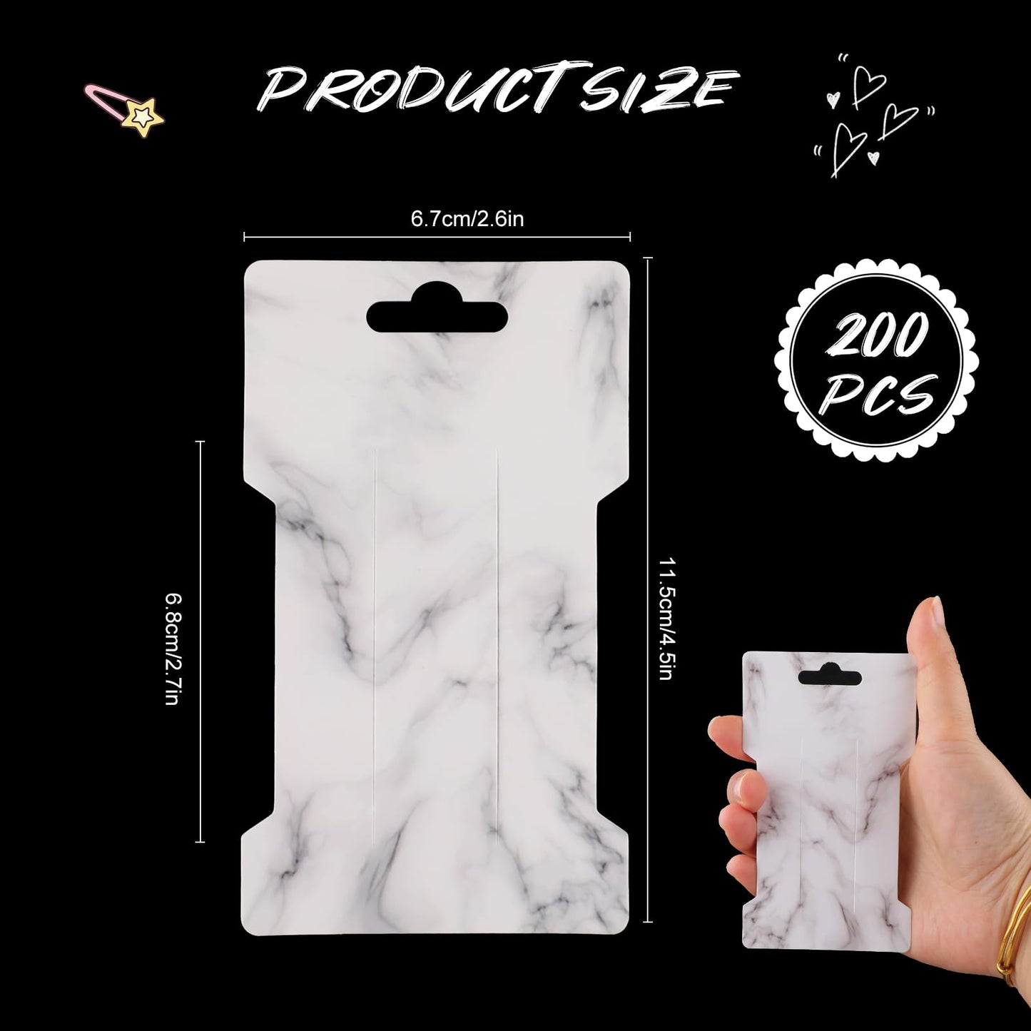 200Pcs Hair Clip Display Cards,2.64x4.53 Inch Hair Bow Holder Cards,300GSM Cardstock Rectangle Paper Cardboard Hair Barrettes Jewelry Display Holder for Hair Accessories Organizing(Marble Stripe)