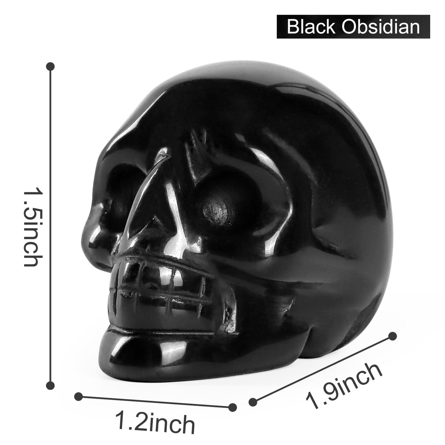 Artistone 2.0" Black Obsidian Halloween Crystal Skull Head Statue,Hand Carved Gemstone Human Skull Stone Figurine Crystal and Healing Stones for Home,Office Decor(Gift Box)