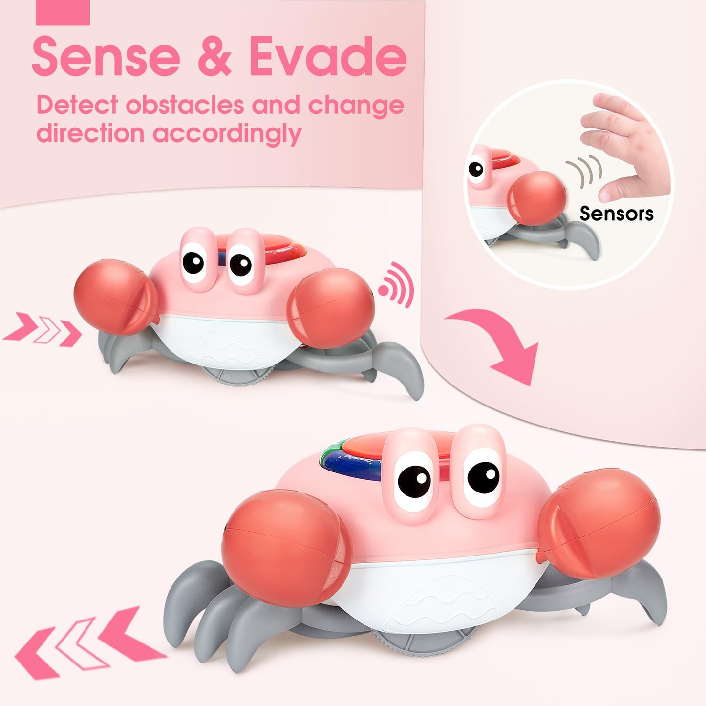 Musical Crawling Crab Baby Toy - Tummy Time Toys for 6-12 Months Boy Girl, Light-up Walking Dancing Moving Crab Toys for 1 Year Old Baby Educational Learning, Crawly Crab Gift for 12-18 Months Infant