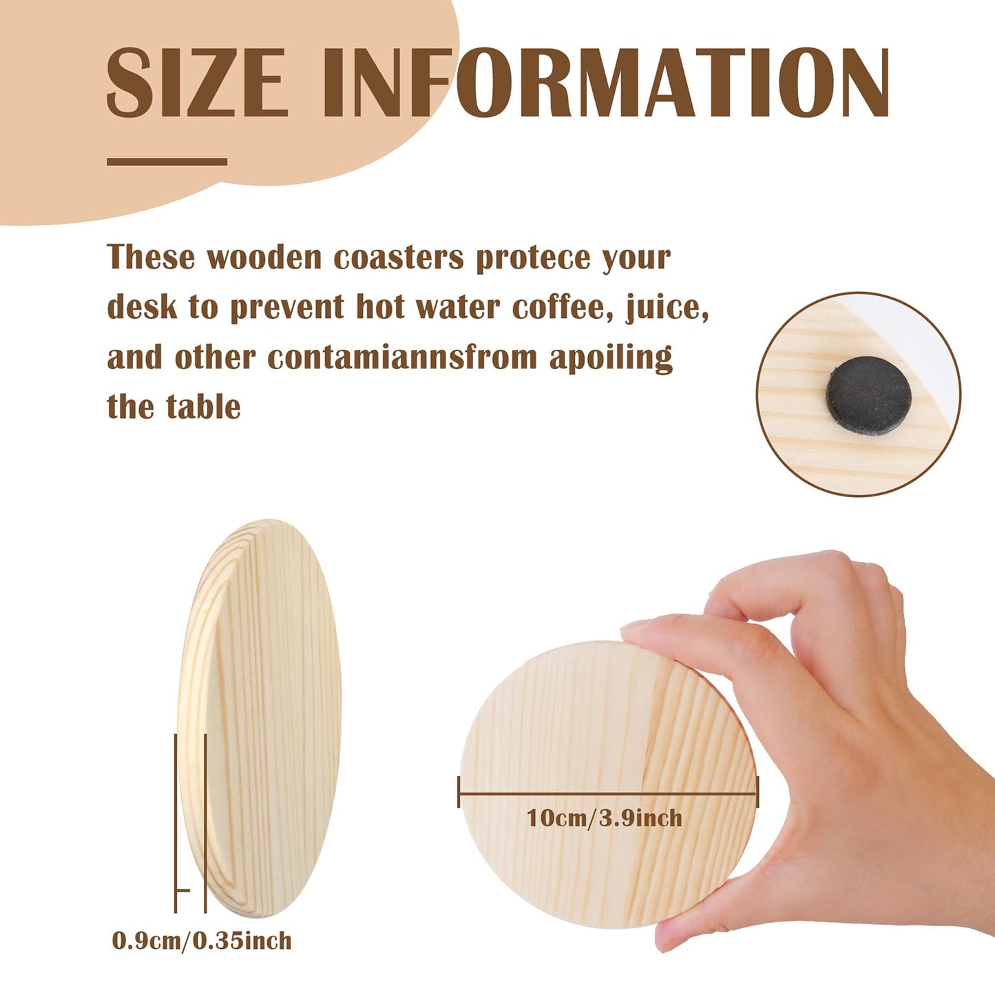 42 Pieces Unfinished Wood Coasters, 4 Inch Round Blank Wooden Coasters for Crafts with Non-Slip Silicon Dots for DIY Stained Painting Wood Engraving Home Decoration