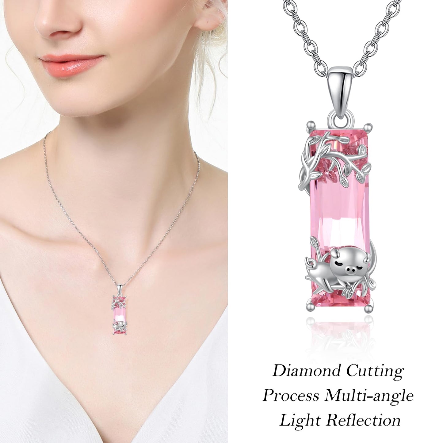 AENEAS Prime 2025 Pig Necklace Sterling Silver Pig Pendant Necklace Cute Animal Pink Crystal Jewelry Gifts for Her Wife Women